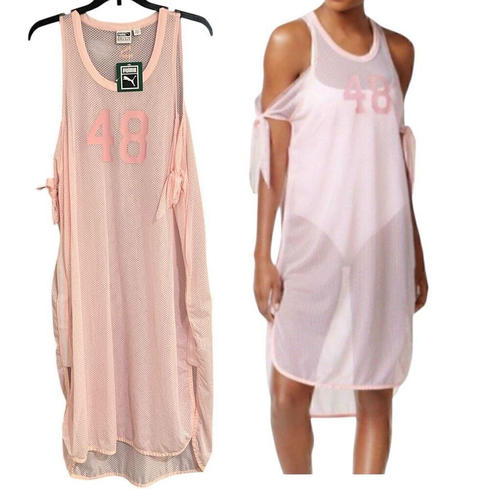 Puma Mesh Pink Activewear 48 Off Shoulder Crew Neck Graphic Dress‎ Sz XXL